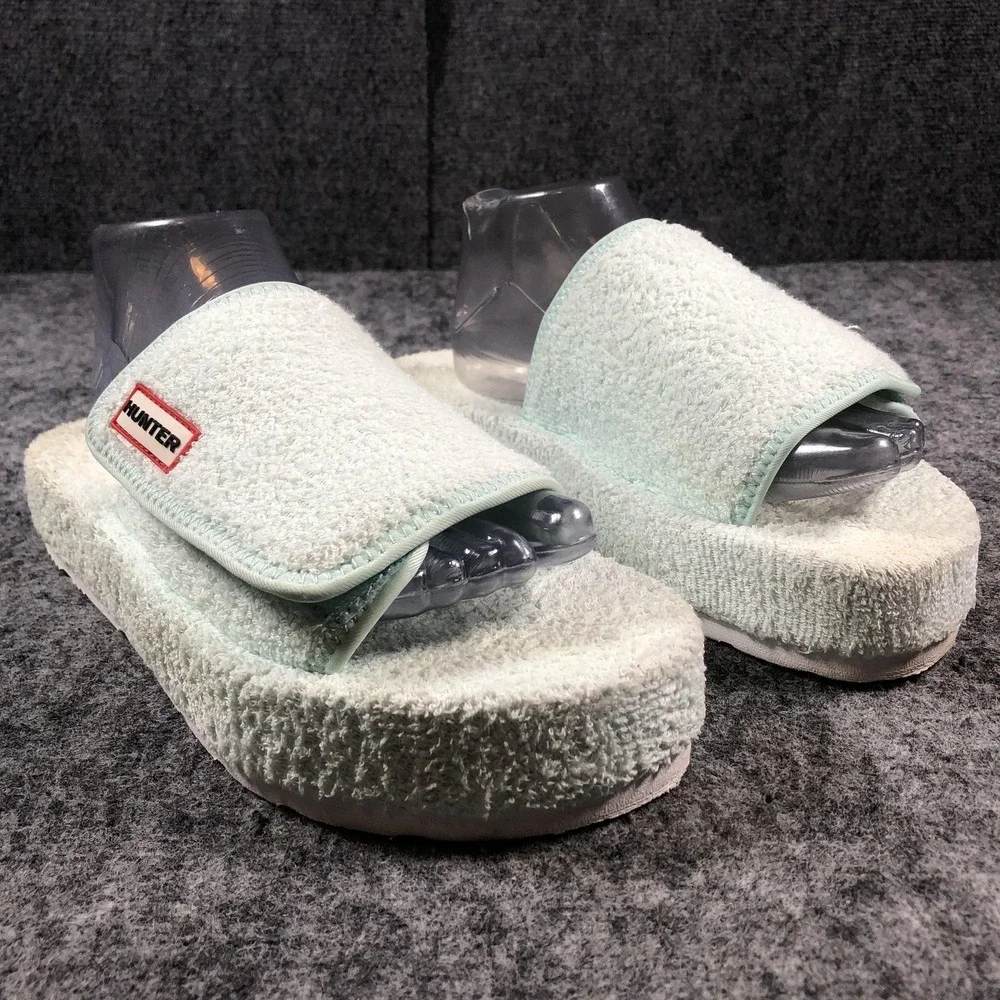 Hunter Shoes Womens Size 10 Mint‎ Green Terry Cloth Slides Sandals Pool Platform